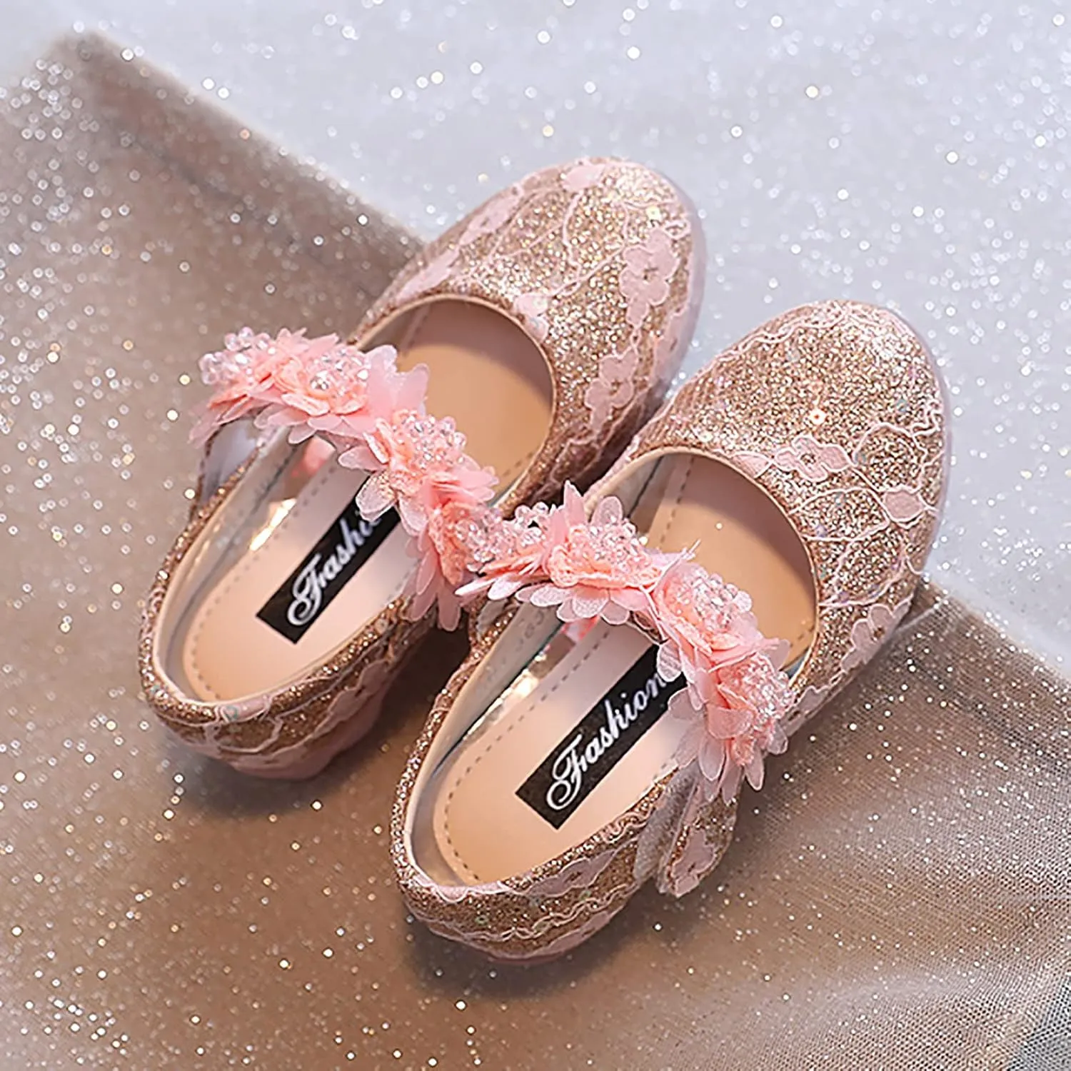 Toddler Girls Dress Shoes Flower Girl Shoes Ankle Strap Ballet Flat Pearls Mary Jane Wedding Party Flower Toddler Shoes