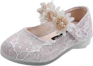 Toddler Girls Dress Shoes Flower Girl Shoes Ankle Strap Ballet Flat Pearls Mary Jane Wedding Party Flower Toddler Shoes