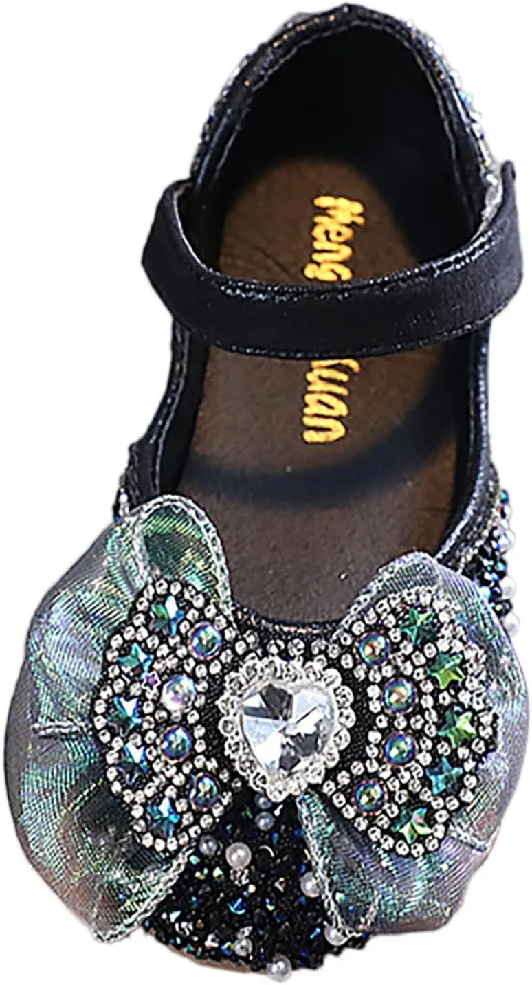 Toddler Girls Dress Shoes Mary Jane Ballet Flats Rhinestones Bows Flower Girl School Party Wedding Sandals
