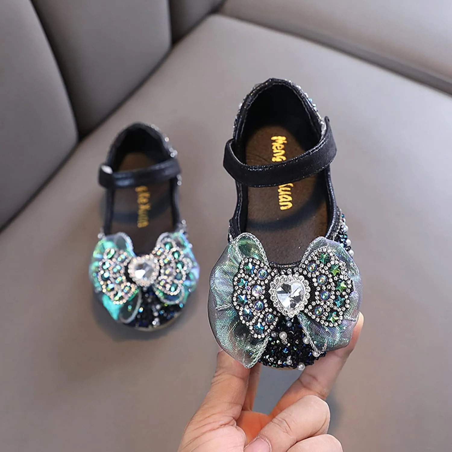 Toddler Girls Dress Shoes Mary Jane Ballet Flats Rhinestones Bows Flower Girl School Party Wedding Sandals