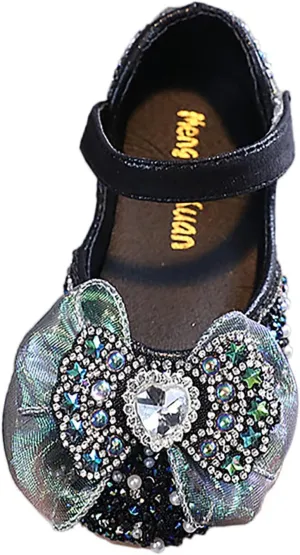Toddler Girls Dress Shoes Mary Jane Ballet Flats Rhinestones Bows Flower Girl School Party Wedding Sandals