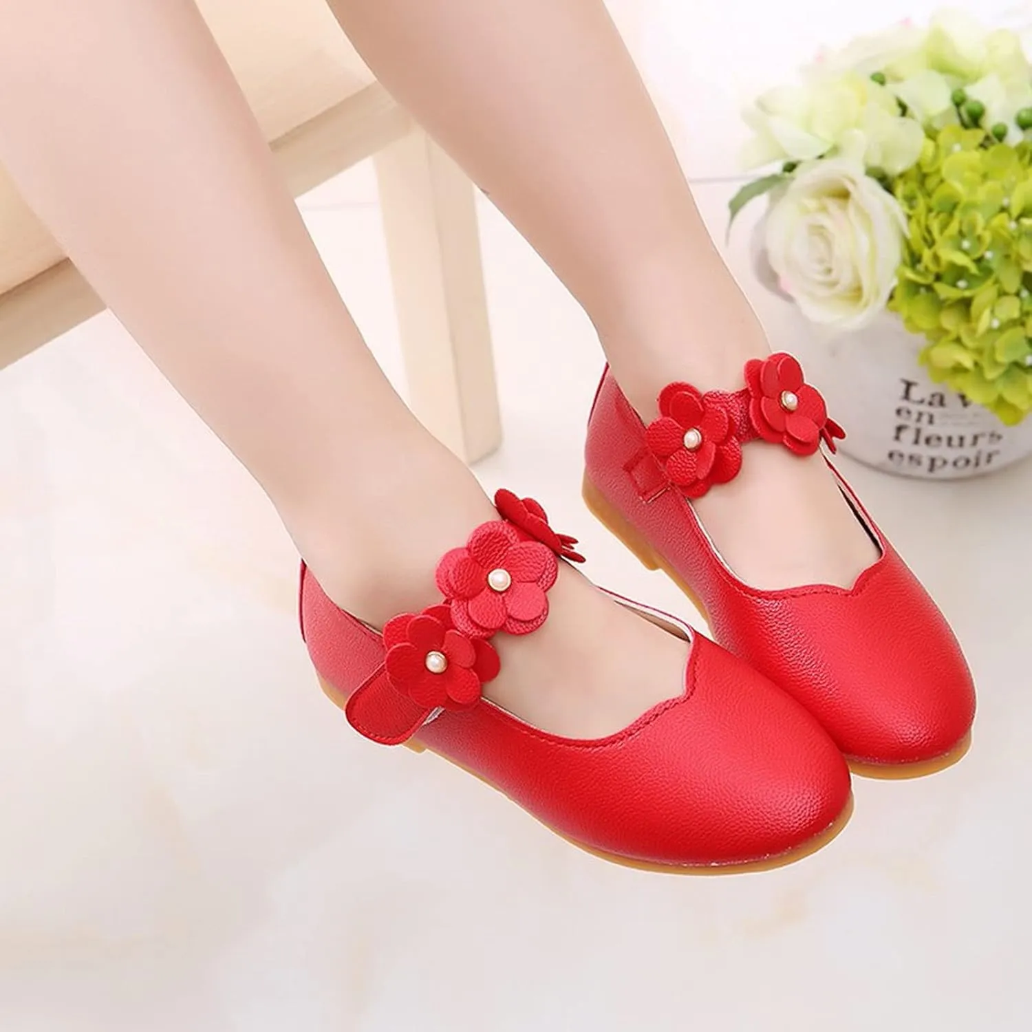 Toddler Girls Leather Dress Shoes Flower Girl Flat Bow Mary Jane Wedding Party Flower Shoes Girls Dance Shoes