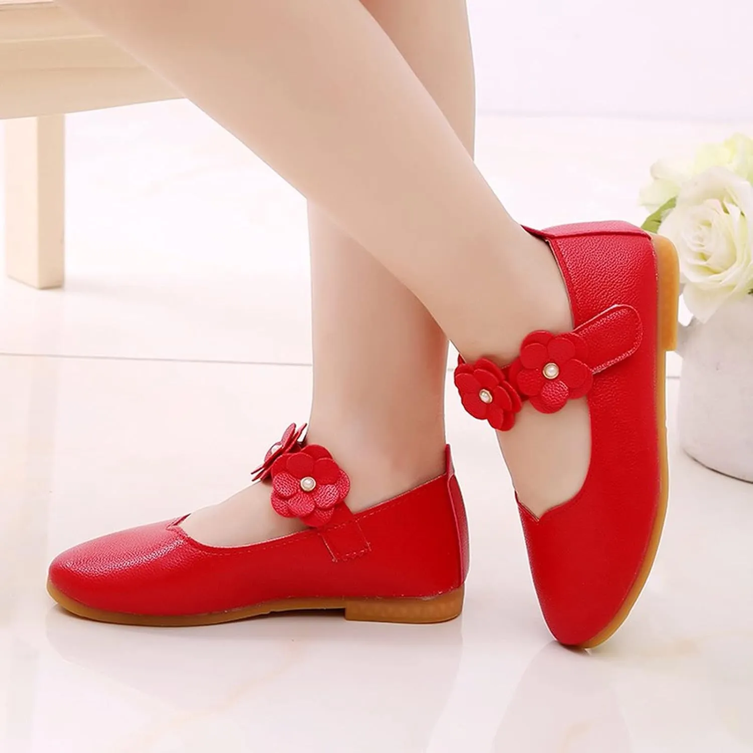 Toddler Girls Leather Dress Shoes Flower Girl Flat Bow Mary Jane Wedding Party Flower Shoes Girls Dance Shoes