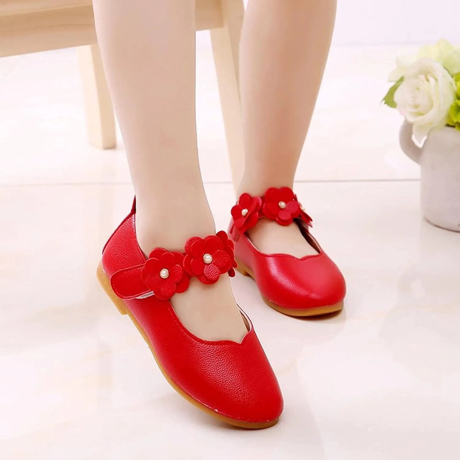 Toddler Girls Leather Dress Shoes Flower Girl Flat Bow Mary Jane Wedding Party Flower Shoes Girls Dance Shoes
