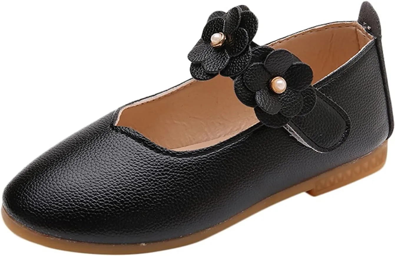 Toddler/Little Girls Mary Jane Ballerina Flat Flower Girl Non-Slip Soft Slip On Princess Dress Shoes for Wedding