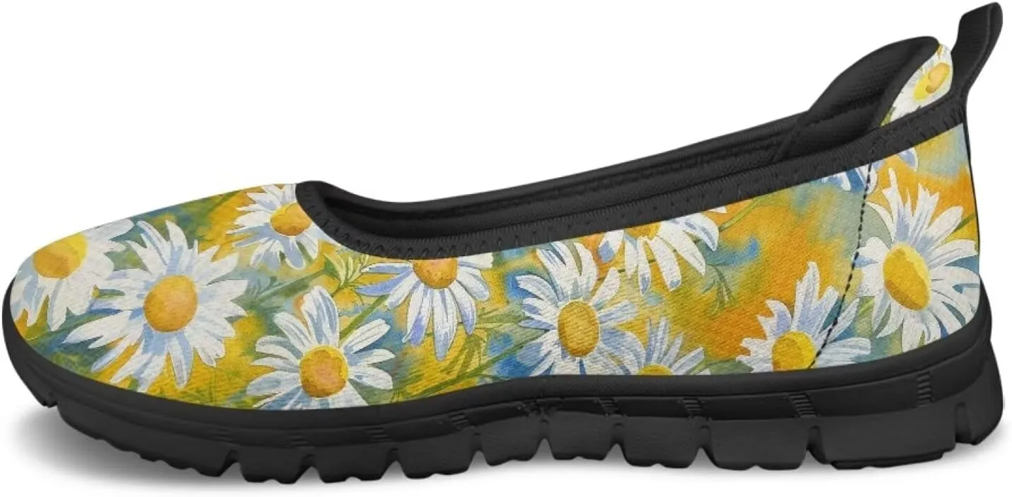UNICEU Womens Floral Flats Shoes Breathable Slip On Low Top Loafers Lightweight Non-Slip Fashion Walking Sneakers