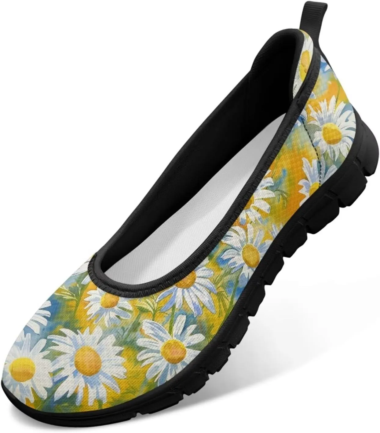 UNICEU Womens Floral Flats Shoes Breathable Slip On Low Top Loafers Lightweight Non-Slip Fashion Walking Sneakers