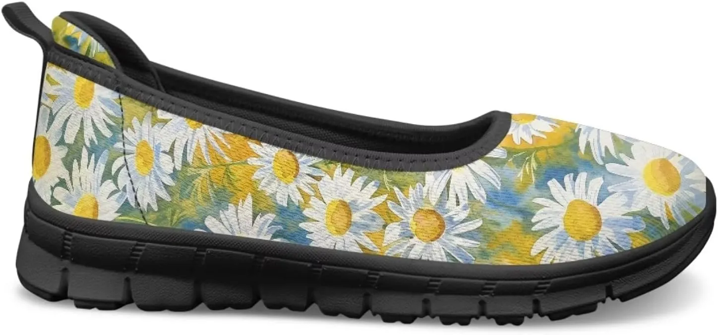 UNICEU Womens Floral Flats Shoes Breathable Slip On Low Top Loafers Lightweight Non-Slip Fashion Walking Sneakers