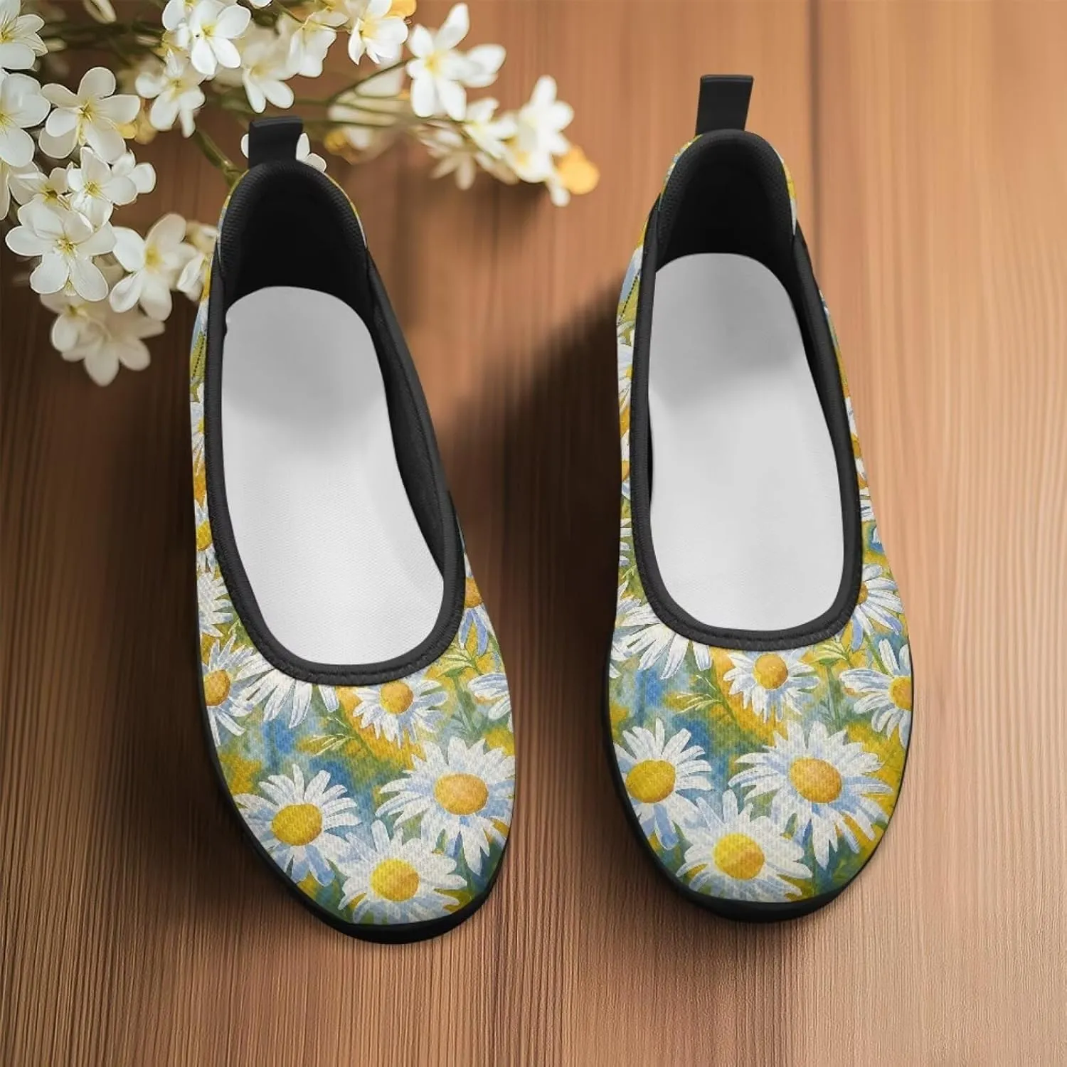 UNICEU Womens Floral Flats Shoes Breathable Slip On Low Top Loafers Lightweight Non-Slip Fashion Walking Sneakers