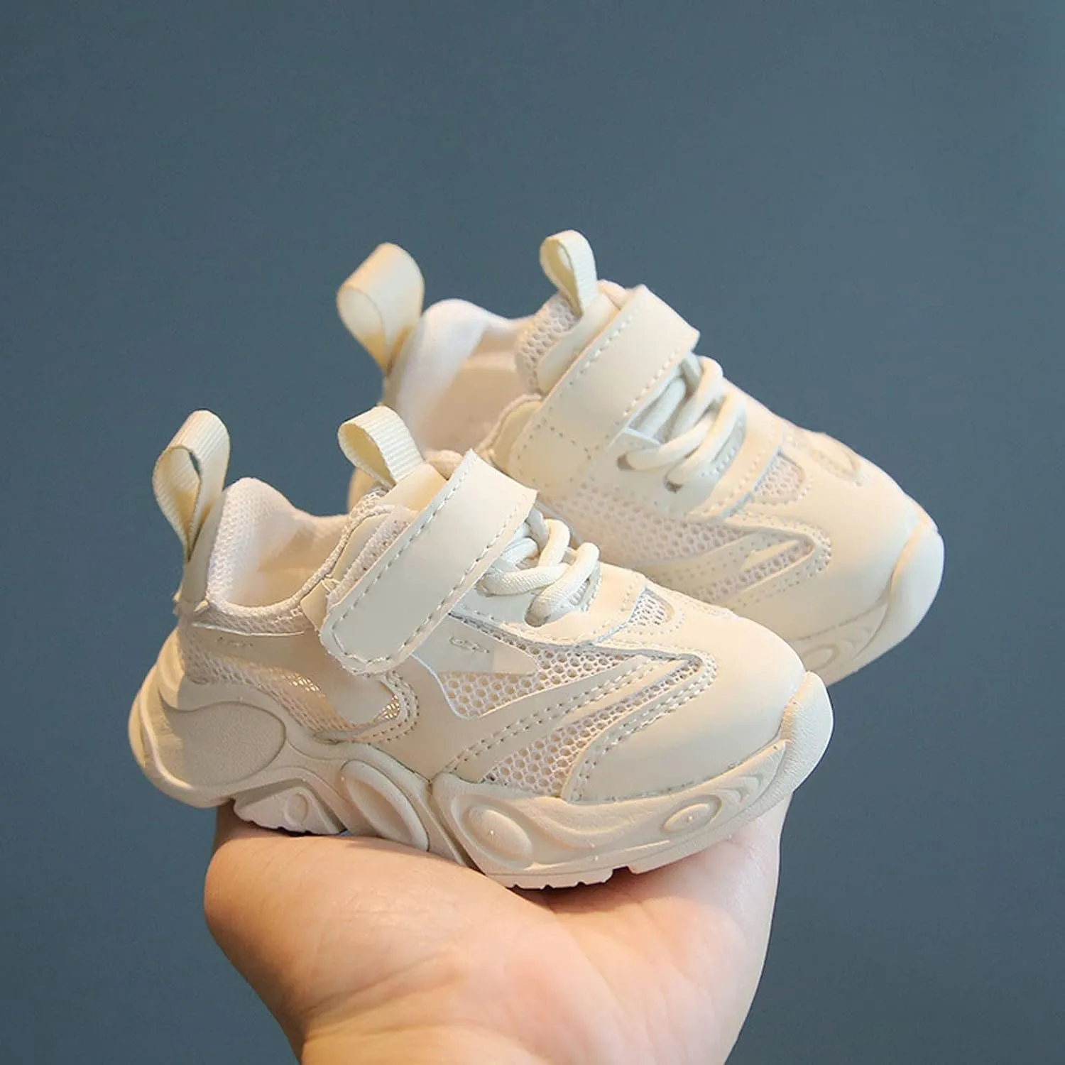 Unisex-Baby Leather Sneakers Lightweight Solid Color Mesh Breathable Non Slip Athletic Running Sport Shoes for Kids