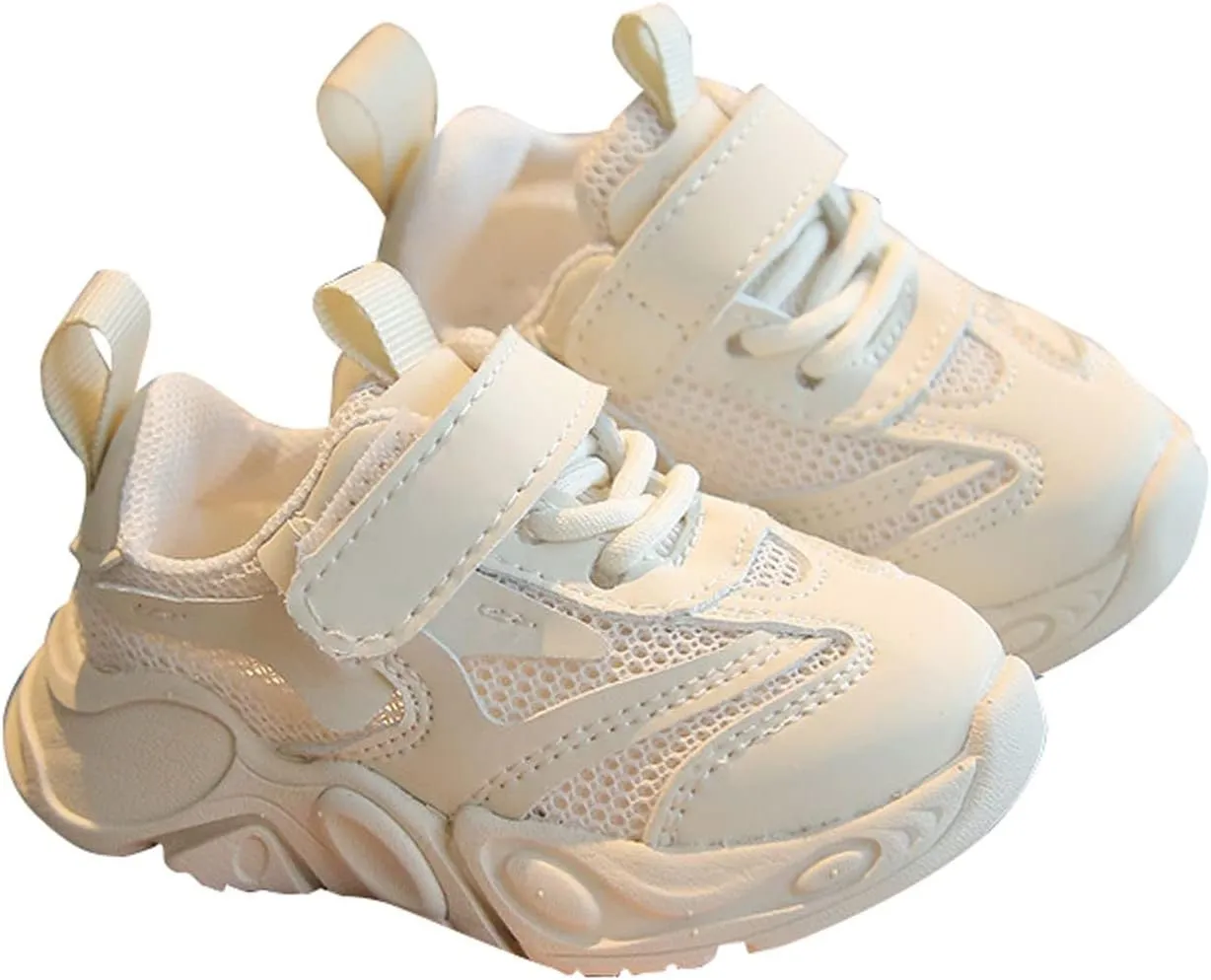 Unisex-Baby Leather Sneakers Lightweight Solid Color Mesh Breathable Non Slip Athletic Running Sport Shoes for Kids