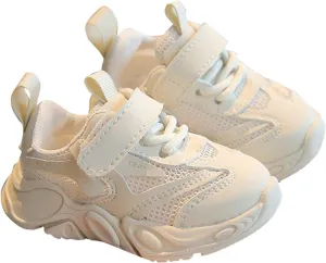 Unisex-Baby Leather Sneakers Lightweight Solid Color Mesh Breathable Non Slip Athletic Running Sport Shoes for Kids