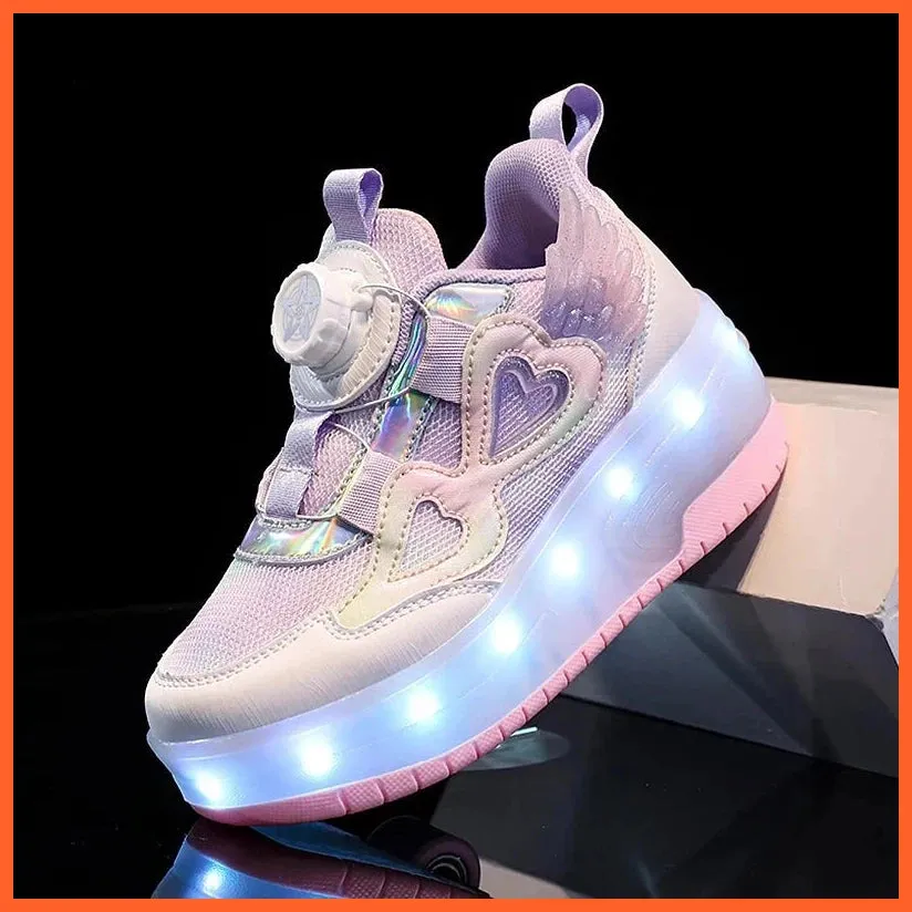Usb Charging Children Two Girls Wheels Luminous Glowing Sneakers
