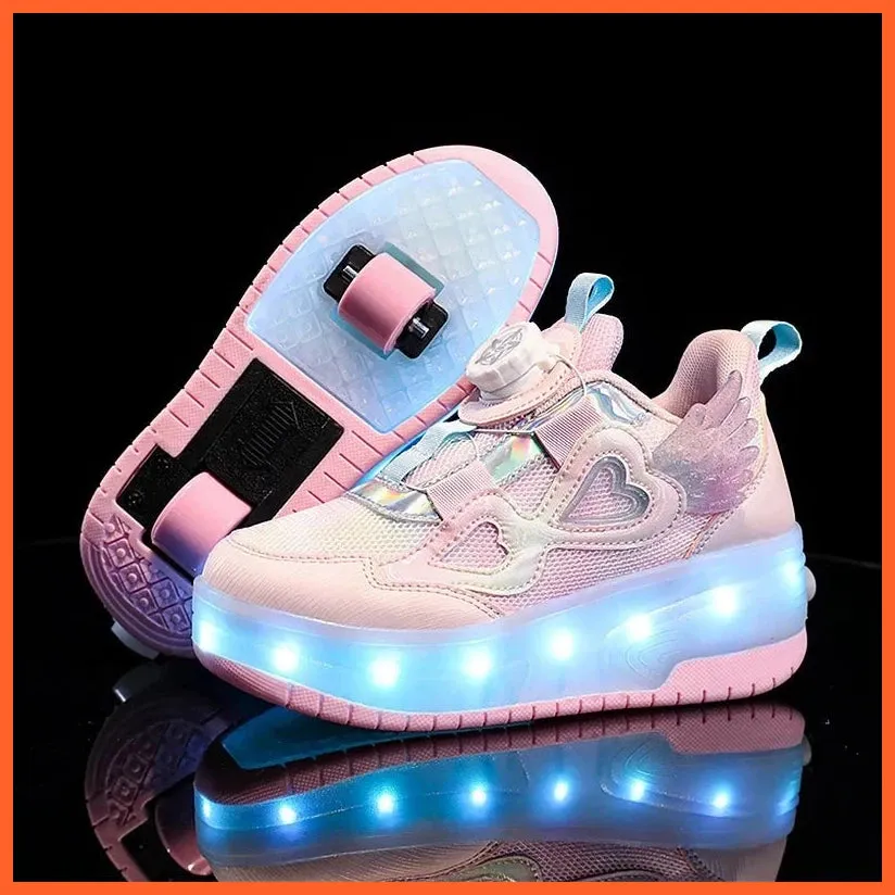 Usb Charging Children Two Girls Wheels Luminous Glowing Sneakers