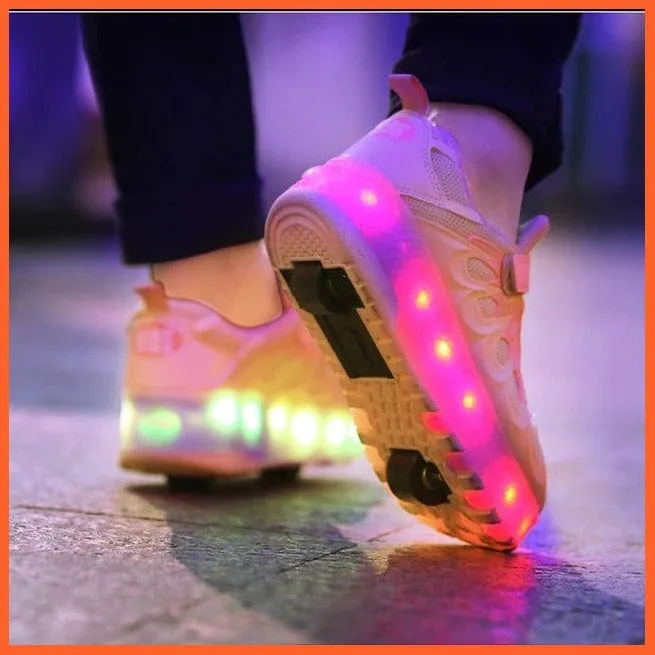 Usb Charging Shoes Luminous Glowing Sneakers Two Wheels Roller Skate