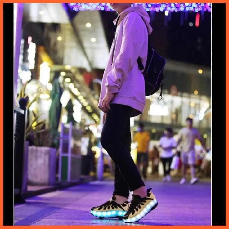 Usb Charging Shoes Luminous Glowing Sneakers Two Wheels Roller Skate