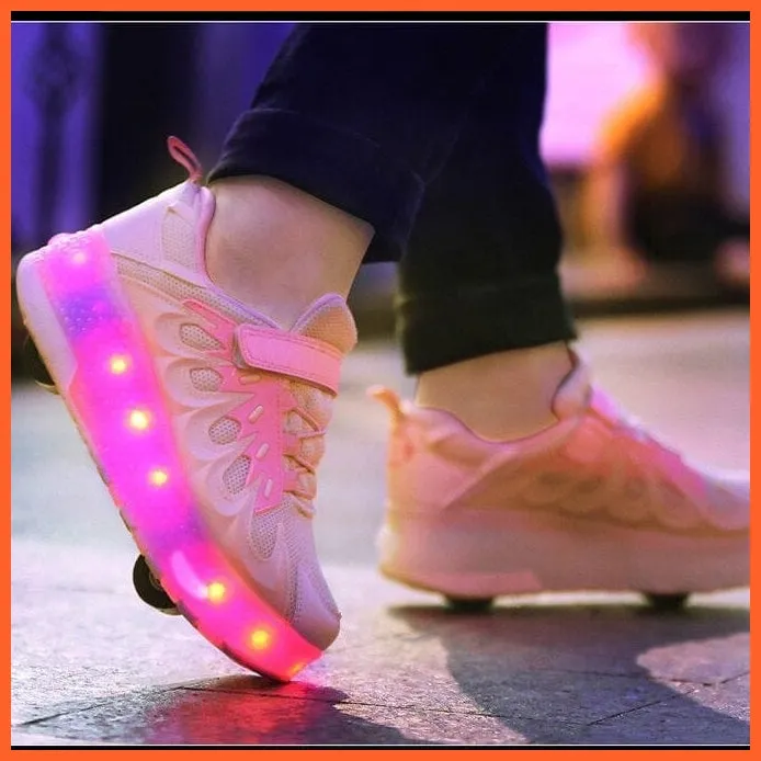 Usb Charging Shoes Luminous Glowing Sneakers Two Wheels Roller Skate