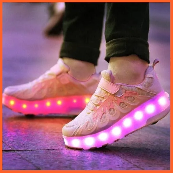 Usb Charging Shoes Luminous Glowing Sneakers Two Wheels Roller Skate