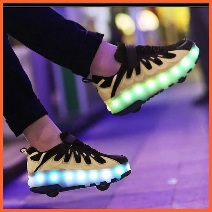 Usb Charging Shoes Luminous Glowing Sneakers Two Wheels Roller Skate