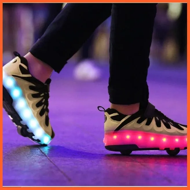 Usb Charging Shoes Luminous Glowing Sneakers Two Wheels Roller Skate