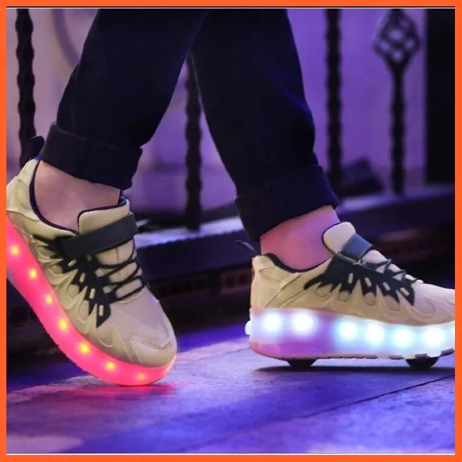 Usb Charging Shoes Luminous Glowing Sneakers Two Wheels Roller Skate