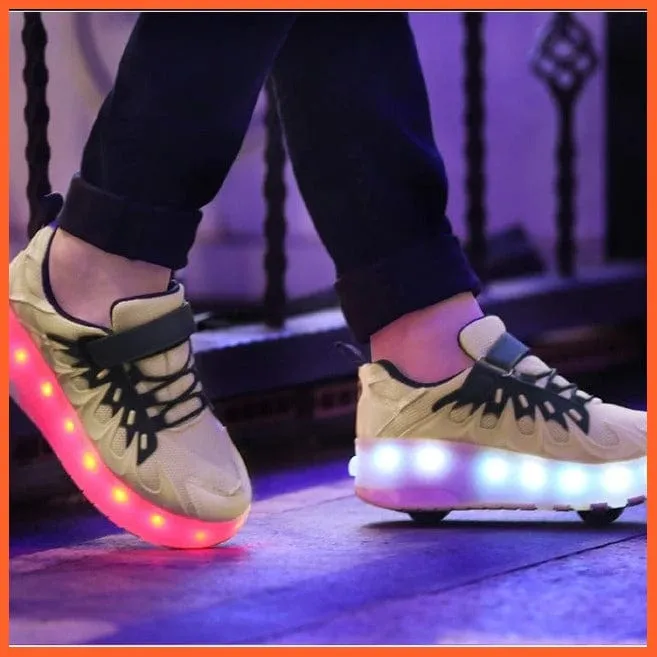 Usb Charging Shoes Luminous Glowing Sneakers Two Wheels Roller Skate