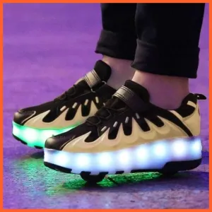 Usb Charging Shoes Luminous Glowing Sneakers Two Wheels Roller Skate