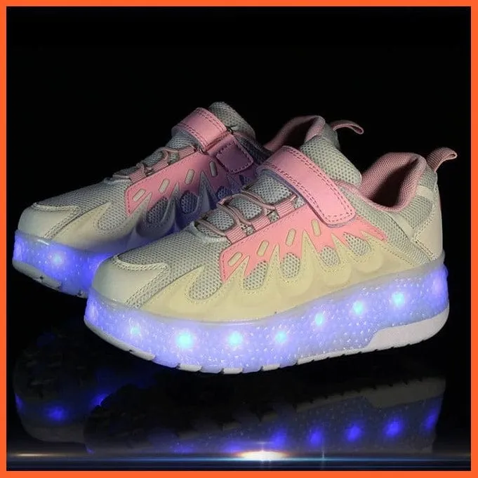 Usb Charging Shoes Luminous Glowing Sneakers Two Wheels Roller Skate