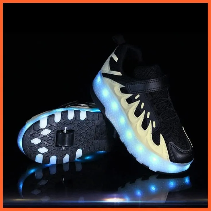 Usb Charging Shoes Luminous Glowing Sneakers Two Wheels Roller Skate