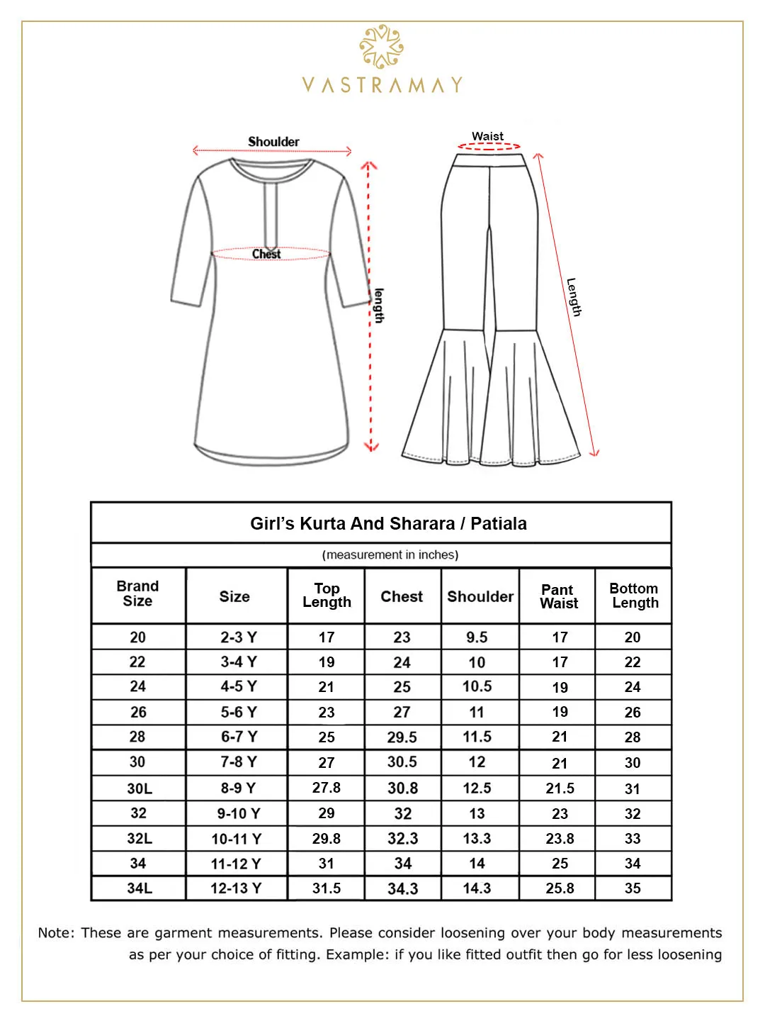 VASTRAMAY Girls' Maroon Embellished Kurta Palazzo Set
