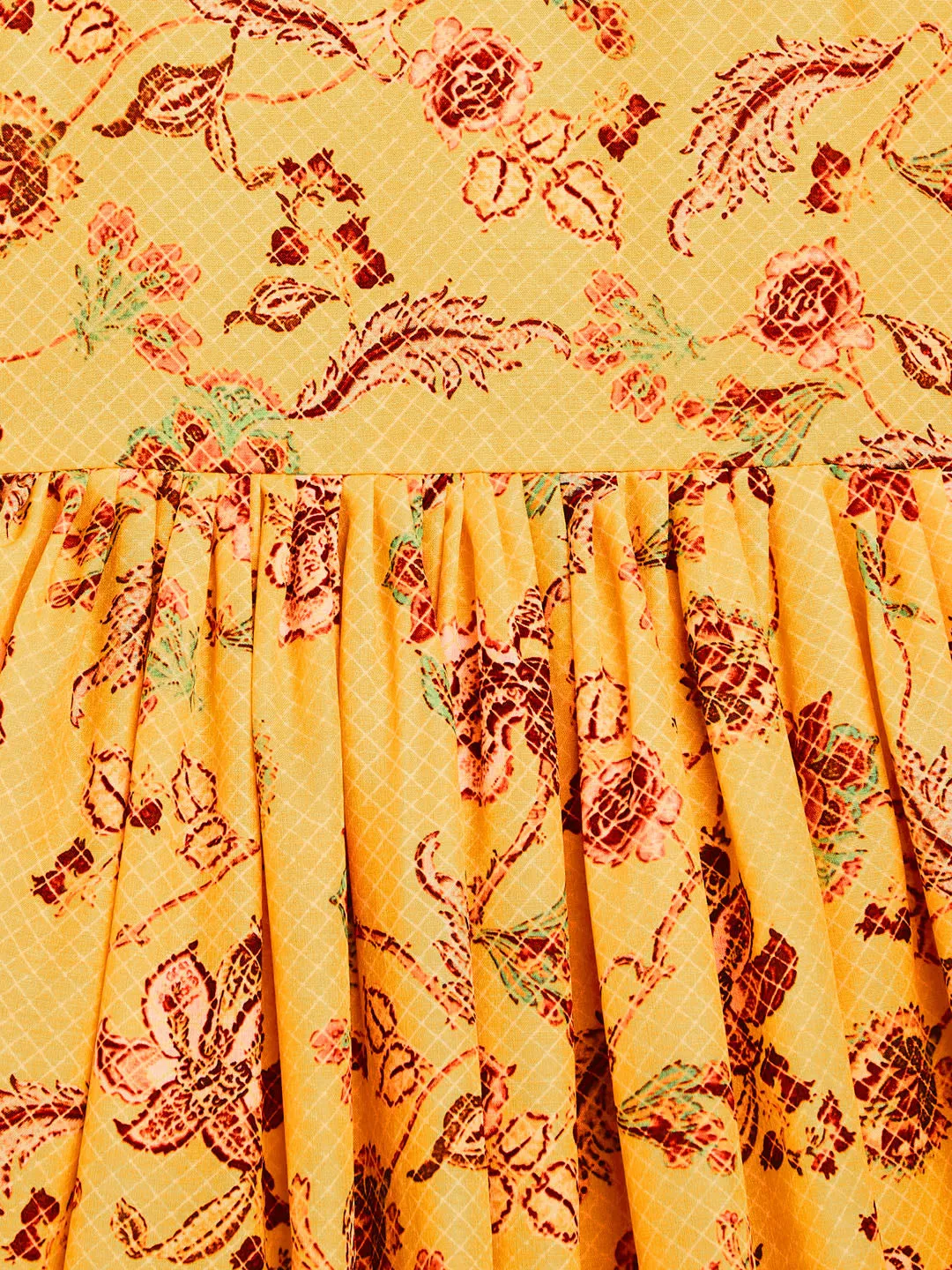 VASTRAMAY SISHU Girl's Yellow Floral Print Anarkali Kurta With Dupatta
