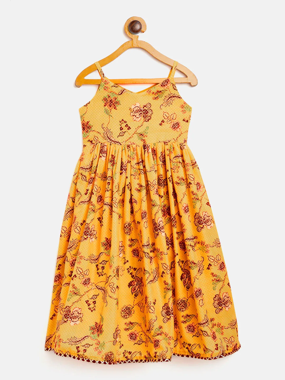 VASTRAMAY SISHU Girl's Yellow Floral Print Anarkali Kurta With Dupatta