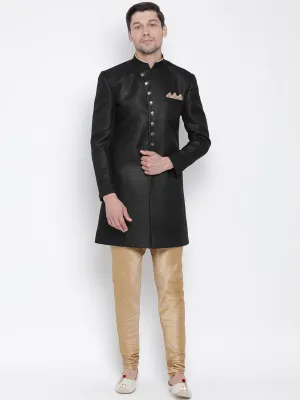 VM By VASTRAMAY Men's Black Silk Blend Sherwani Set