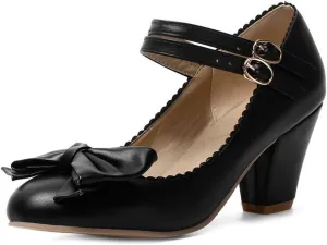 VOKLIN Women's Girls Lolita Mary Jane Pumps Sweet Bow Ankle Strap Platform Block High Heel Oxford Dress Shoes