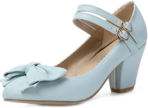 VOKLIN Women's Girls Lolita Mary Jane Pumps Sweet Bow Ankle Strap Platform Block High Heel Oxford Dress Shoes