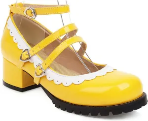 VOKLIN Women's Girls Lolita Mary Janes Shoes Princess Ankle Strap Block Low Heel Western Oxford Dress Pumps