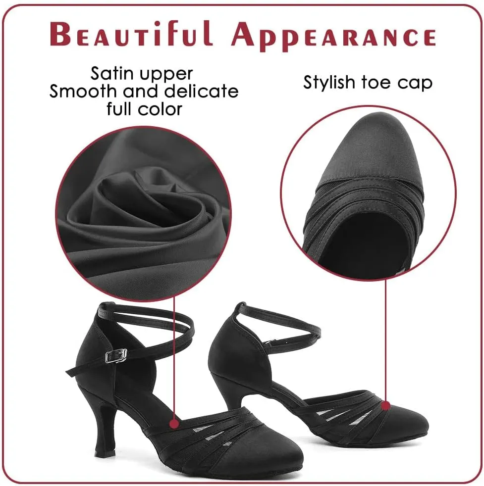 Women Latin Dance Shoes Closed Toe Ballroom Modern Salsa Waltz Tango Dance Performance Shoes Suede Sole