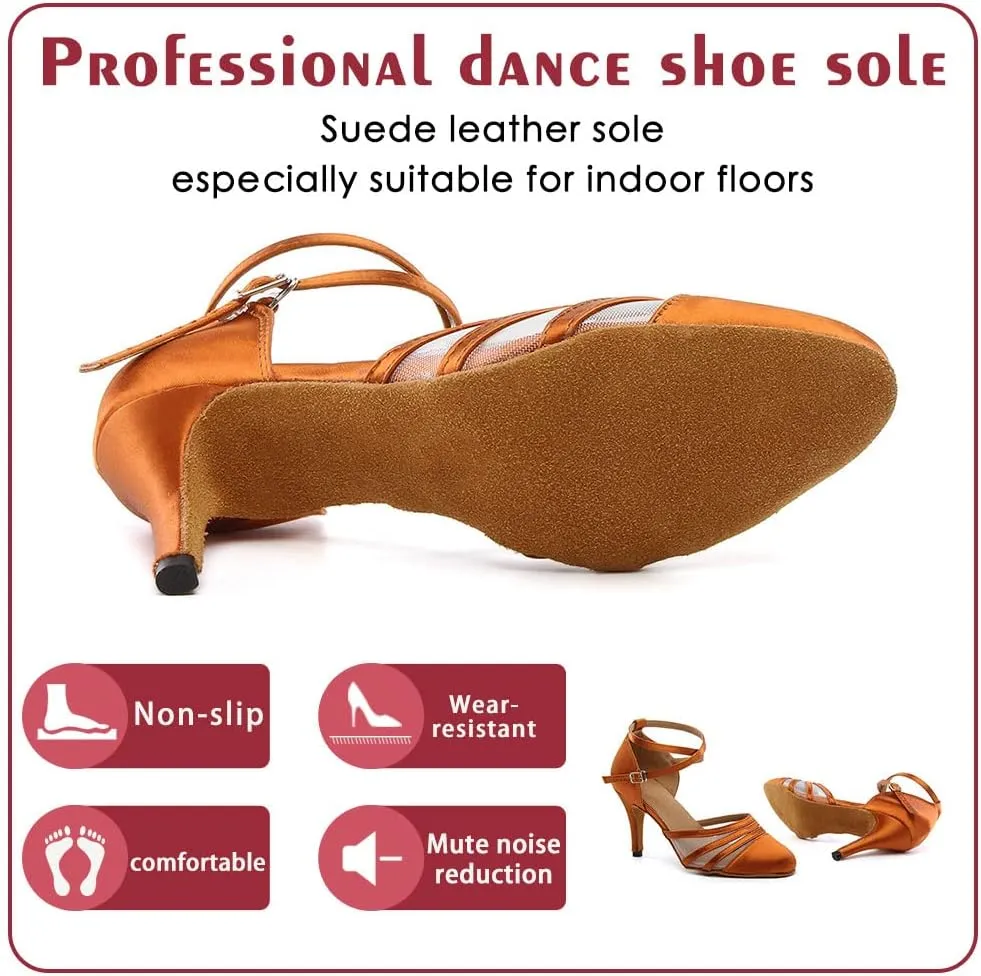 Women Latin Dance Shoes Closed Toe Ballroom Modern Salsa Waltz Tango Dance Performance Shoes Suede Sole