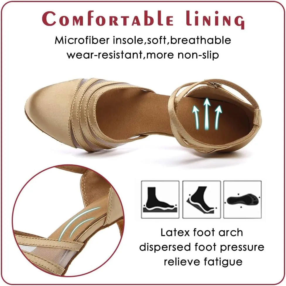 Women Latin Dance Shoes Closed Toe Ballroom Modern Salsa Waltz Tango Dance Performance Shoes Suede Sole