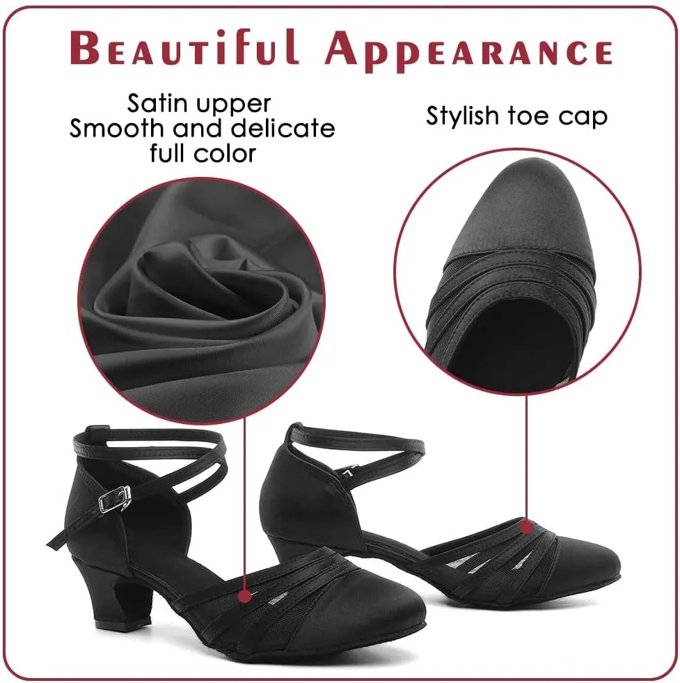 Women Latin Dance Shoes Closed Toe Ballroom Modern Salsa Waltz Tango Dance Performance Shoes Suede Sole