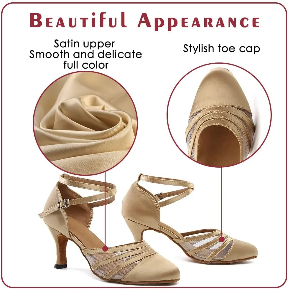 Women Latin Dance Shoes Closed Toe Ballroom Modern Salsa Waltz Tango Dance Performance Shoes Suede Sole