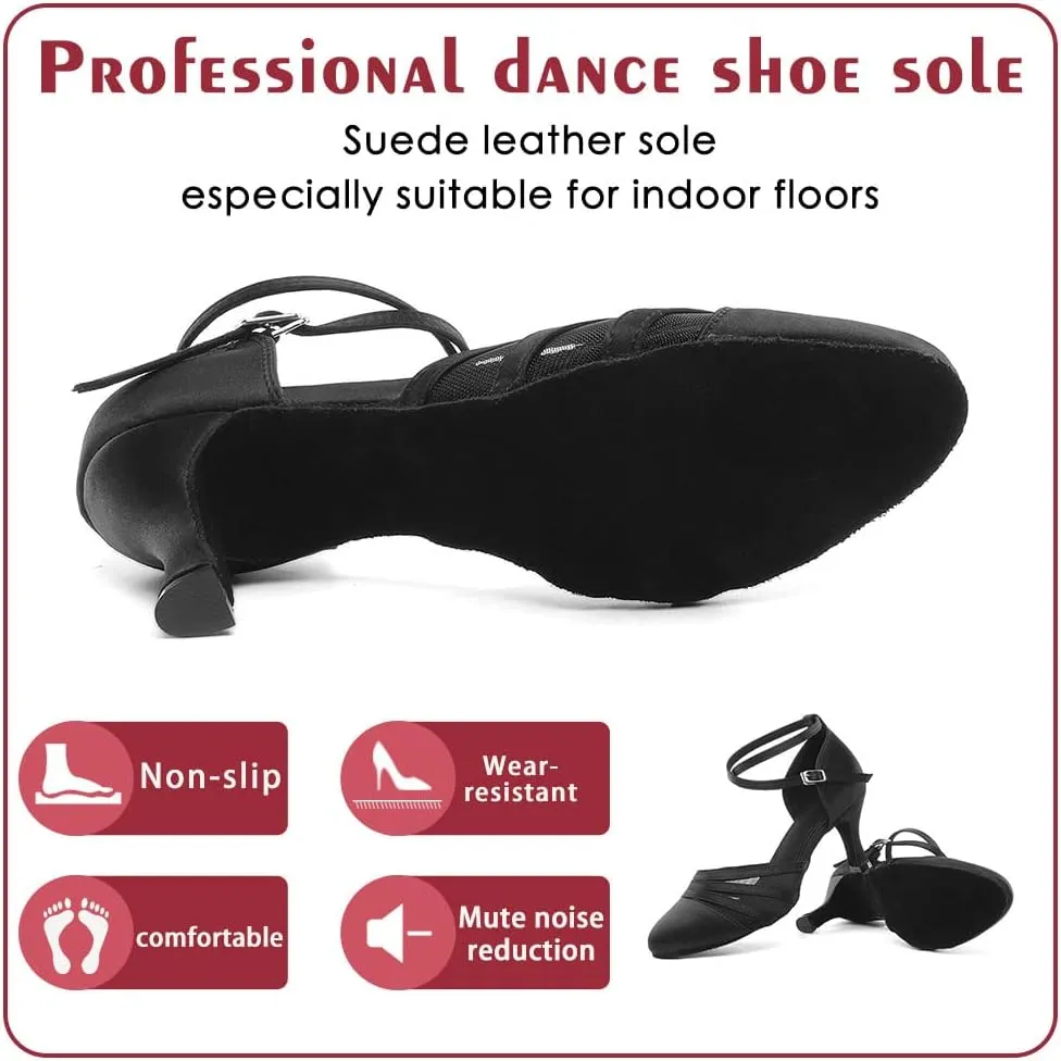 Women Latin Dance Shoes Closed Toe Ballroom Modern Salsa Waltz Tango Dance Performance Shoes Suede Sole