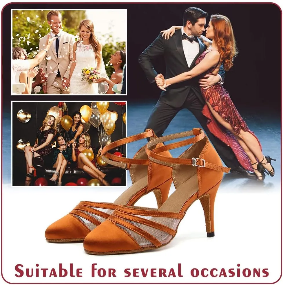 Women Latin Dance Shoes Closed Toe Ballroom Modern Salsa Waltz Tango Dance Performance Shoes Suede Sole