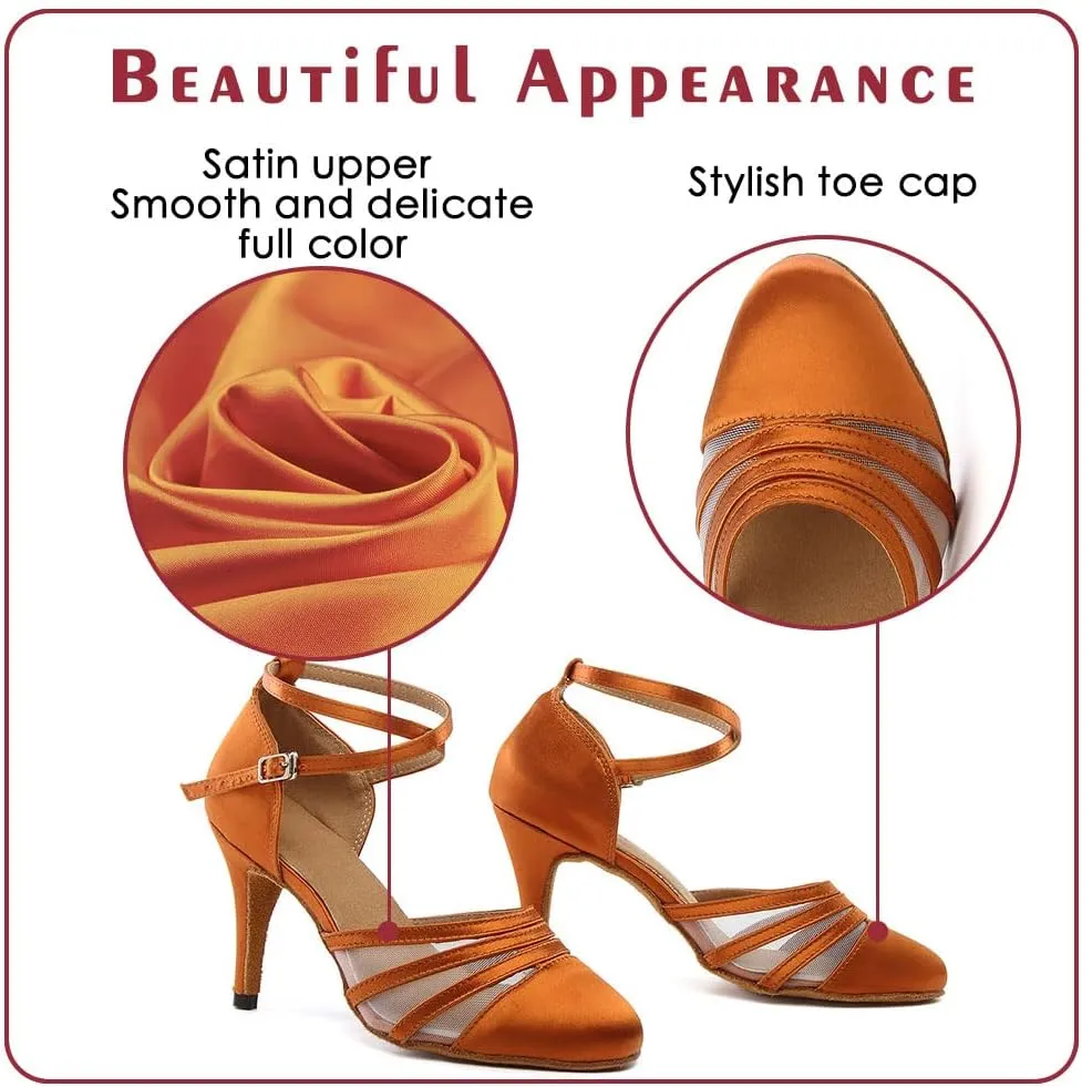 Women Latin Dance Shoes Closed Toe Ballroom Modern Salsa Waltz Tango Dance Performance Shoes Suede Sole
