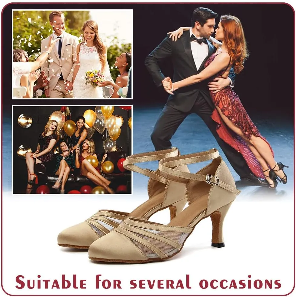 Women Latin Dance Shoes Closed Toe Ballroom Modern Salsa Waltz Tango Dance Performance Shoes Suede Sole