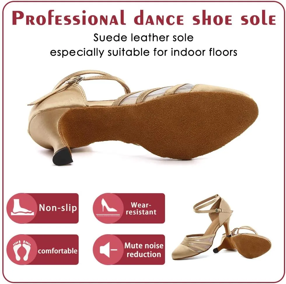 Women Latin Dance Shoes Closed Toe Ballroom Modern Salsa Waltz Tango Dance Performance Shoes Suede Sole