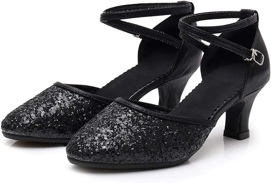 Womens Ballroom Dance Shoes Closed Toe Rhinestone Glitter Latin Salsa Performance Dance Shoes,Model 225