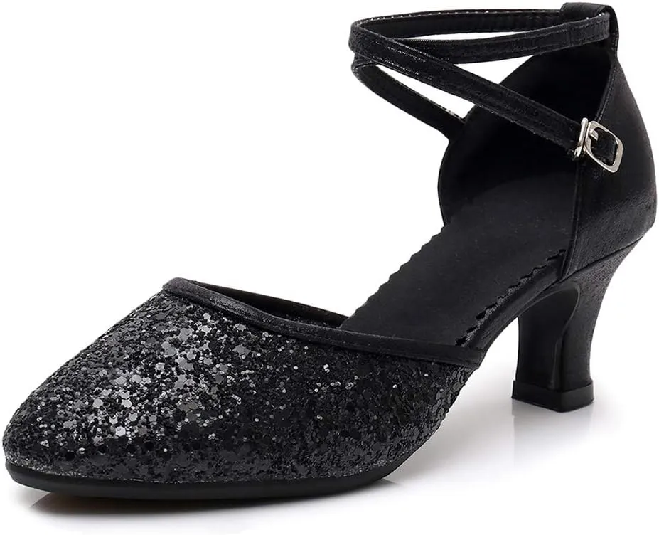 Womens Ballroom Dance Shoes Closed Toe Rhinestone Glitter Latin Salsa Performance Dance Shoes,Model 225