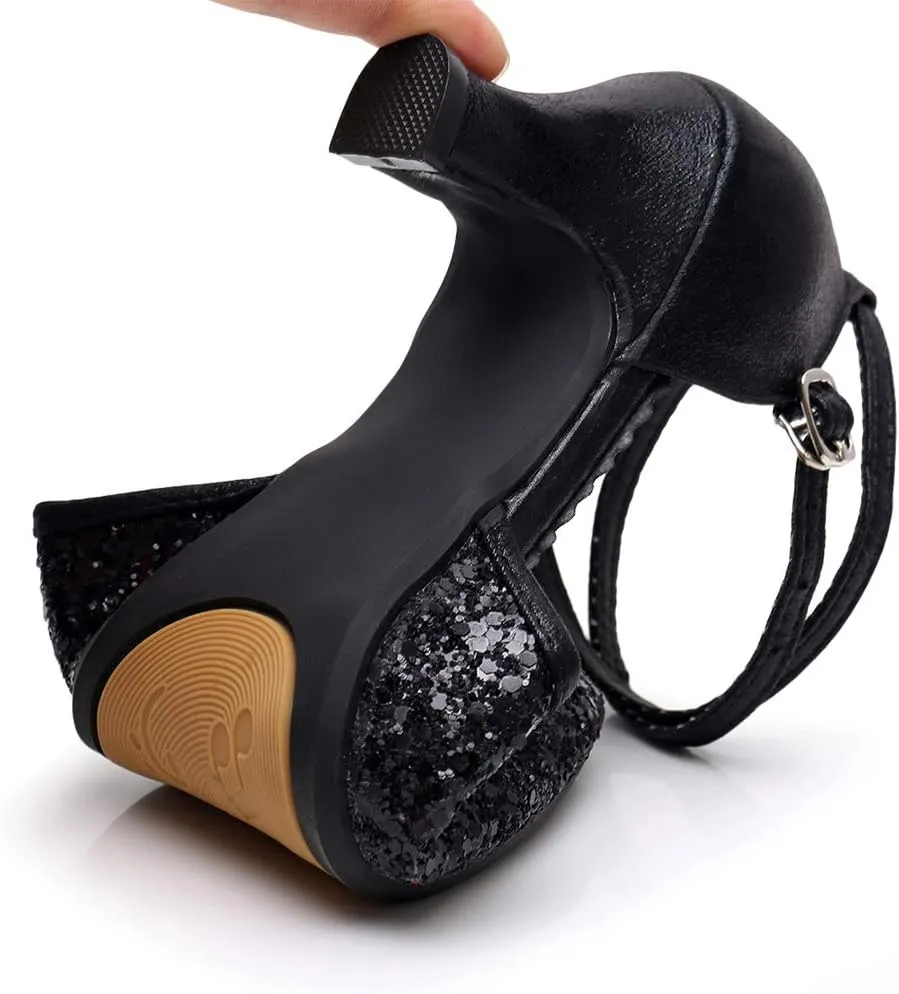 Womens Ballroom Dance Shoes Closed Toe Rhinestone Glitter Latin Salsa Performance Dance Shoes,Model 225