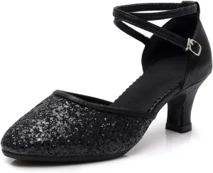 Womens Ballroom Dance Shoes Closed Toe Rhinestone Glitter Latin Salsa Performance Dance Shoes,Model 225